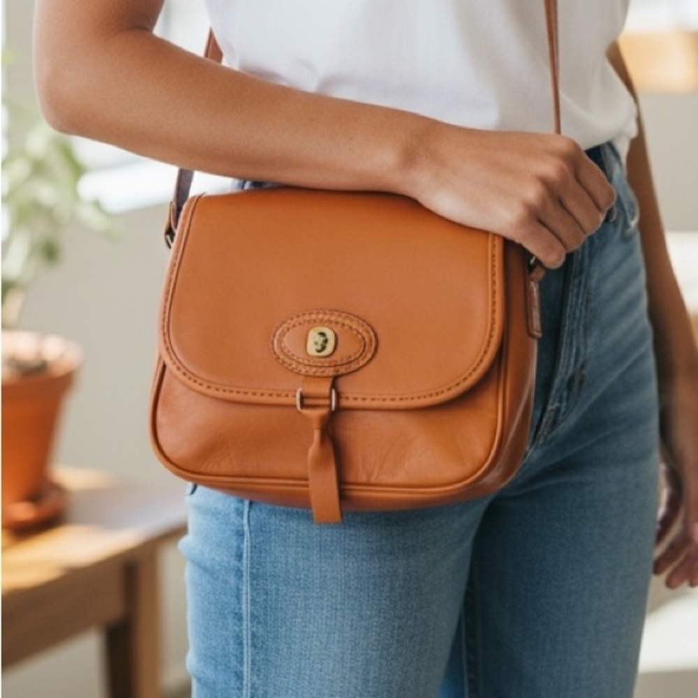 Elegant Orange Leather Crossbody Bag
